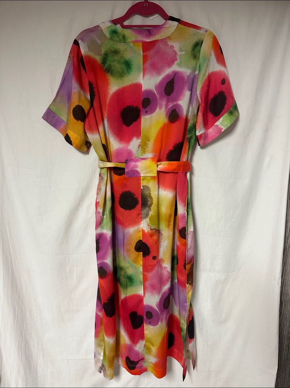Vibrant Watercolor Midi Dress with Tie Waist - Multicolor - Picture 7 of 7